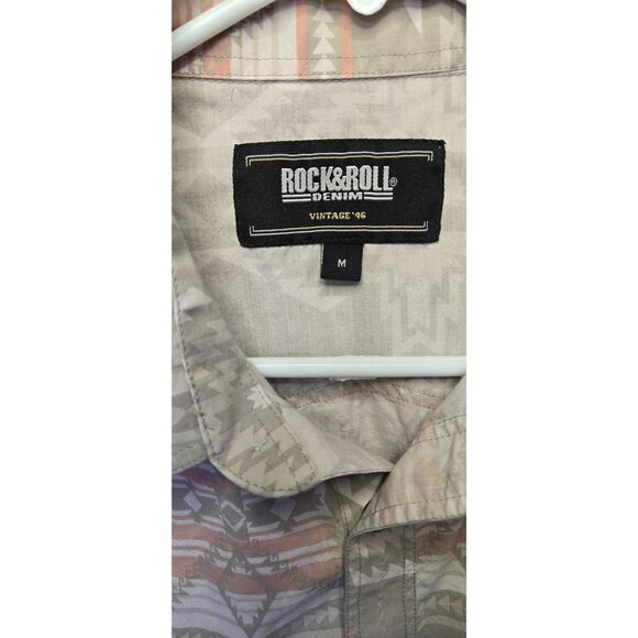 Rock and Roll Denim Aztec Print Pearl Snap Button Up Shirt Western Wear Size Med - Picture 5 of 5